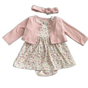 CARTER’S Pink Cardigan with Floral Dress Set